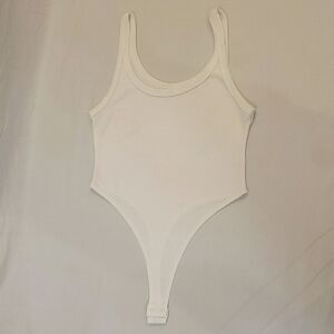 White Ribbed Tank Thong Bodysuit